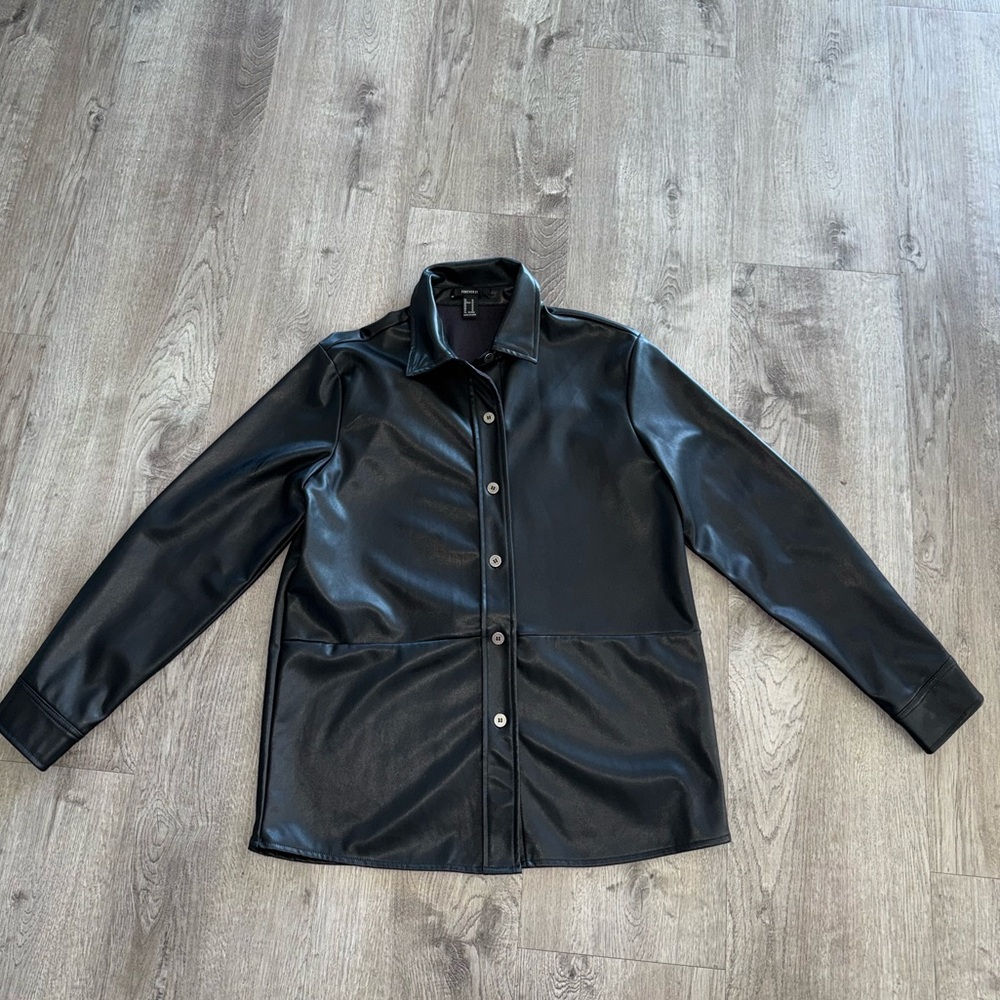 Faux Leather Drop-Sleeve Jacket